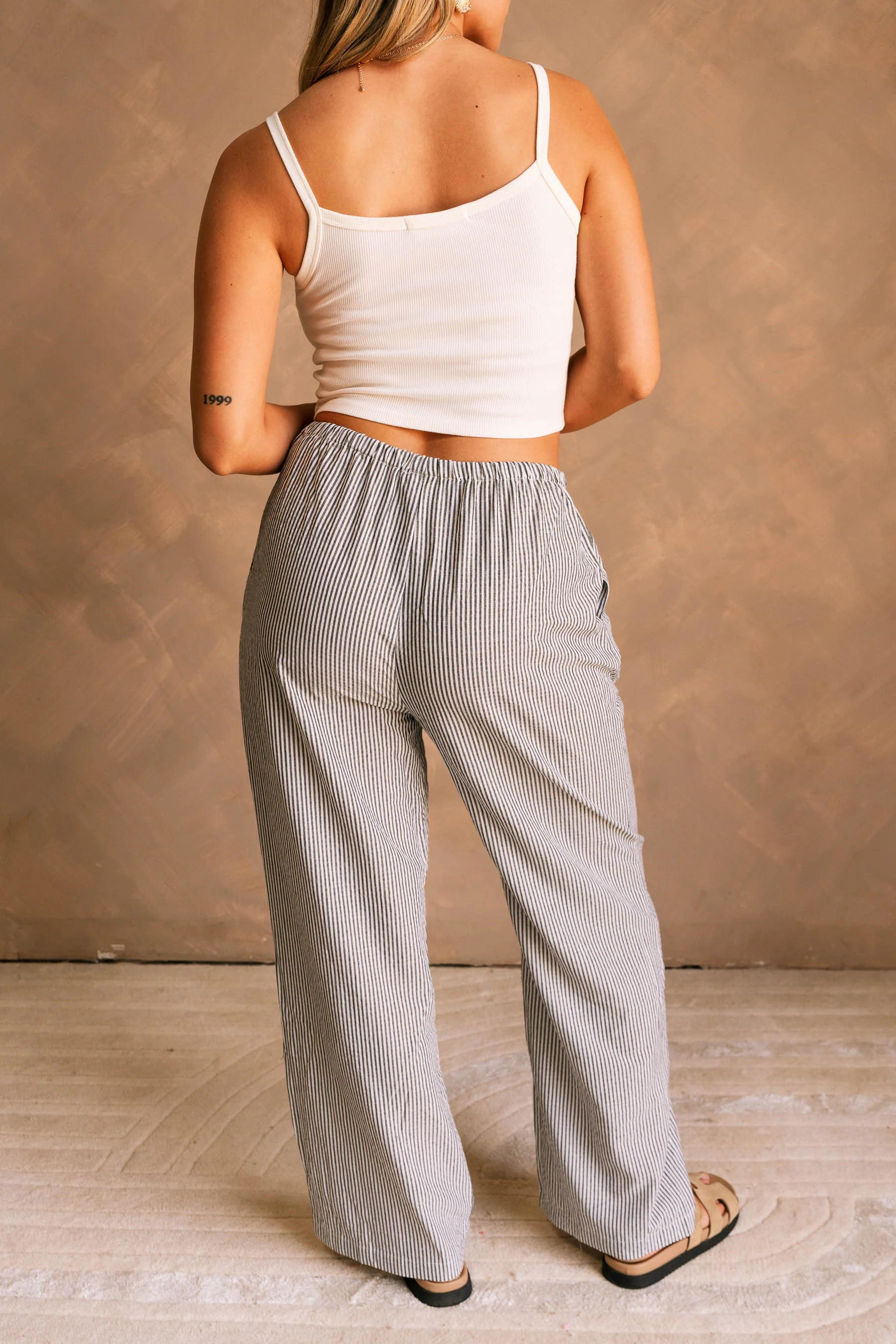 Heidi Black & White Linen Wide Leg Pants - Image 4