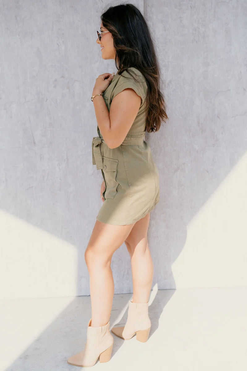 Helena Olive Green Button-Up Short Sleeve Dress - Image 7