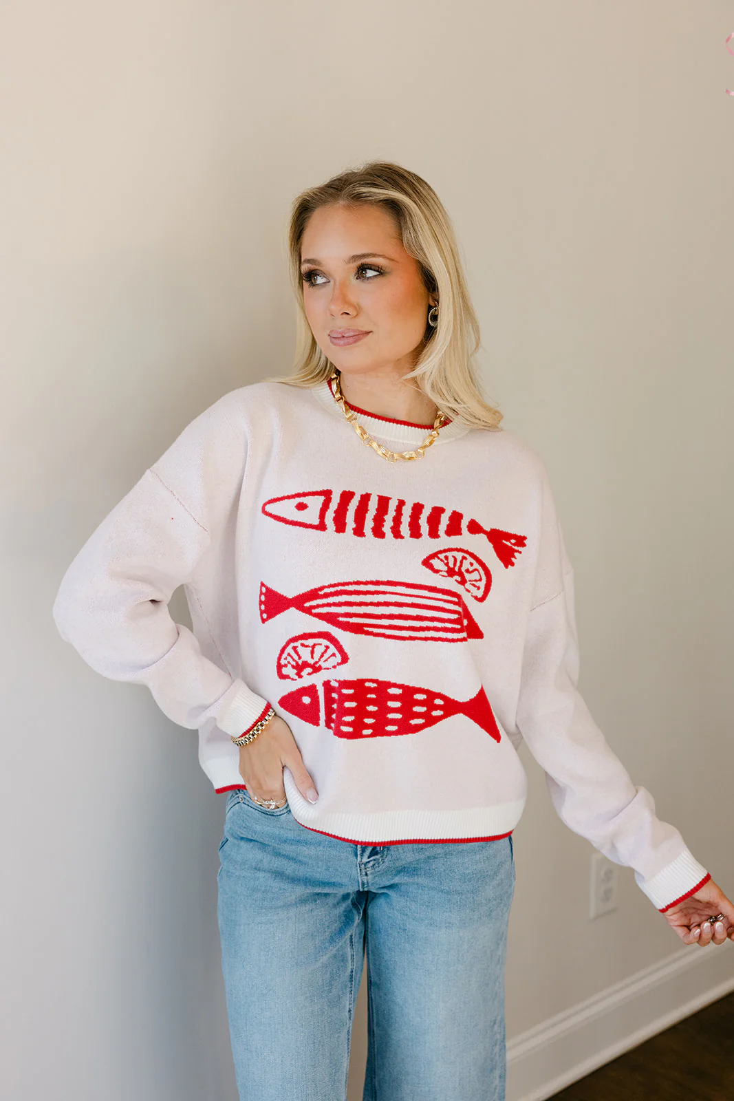 Holly Red & Ivory Fish Stitch Sweater - Image 7