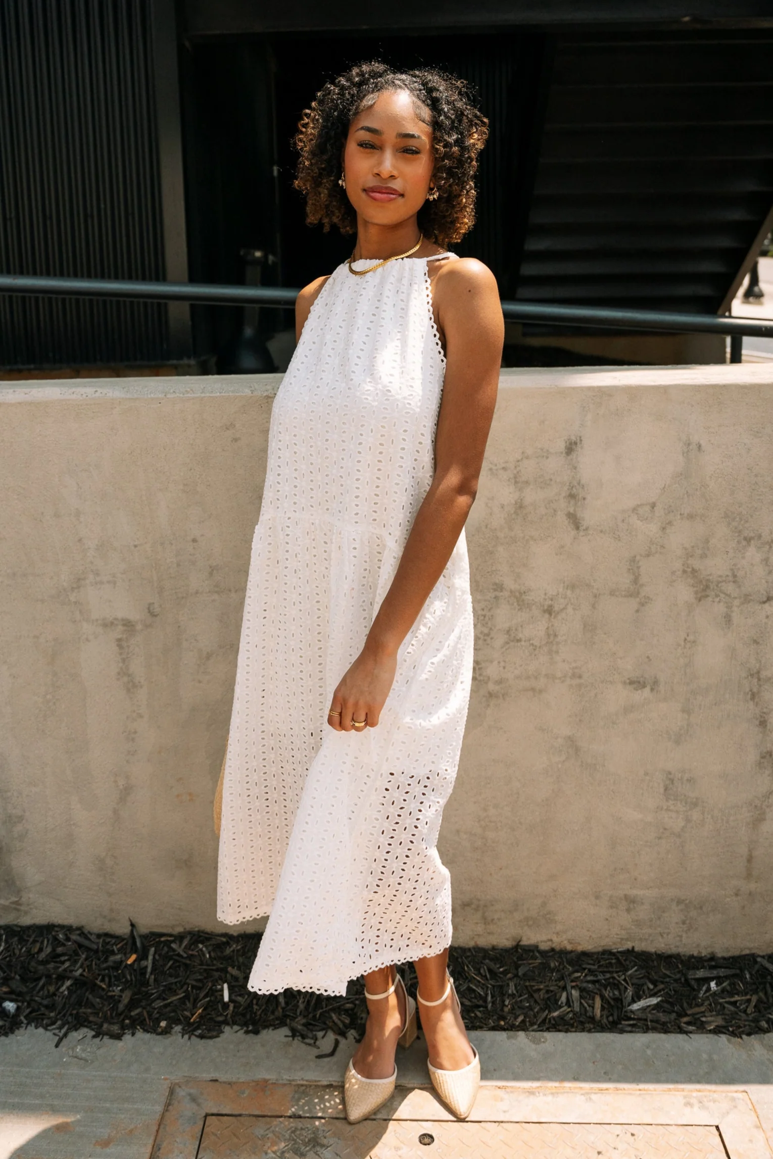 Indie White Eyelet Midi Dress