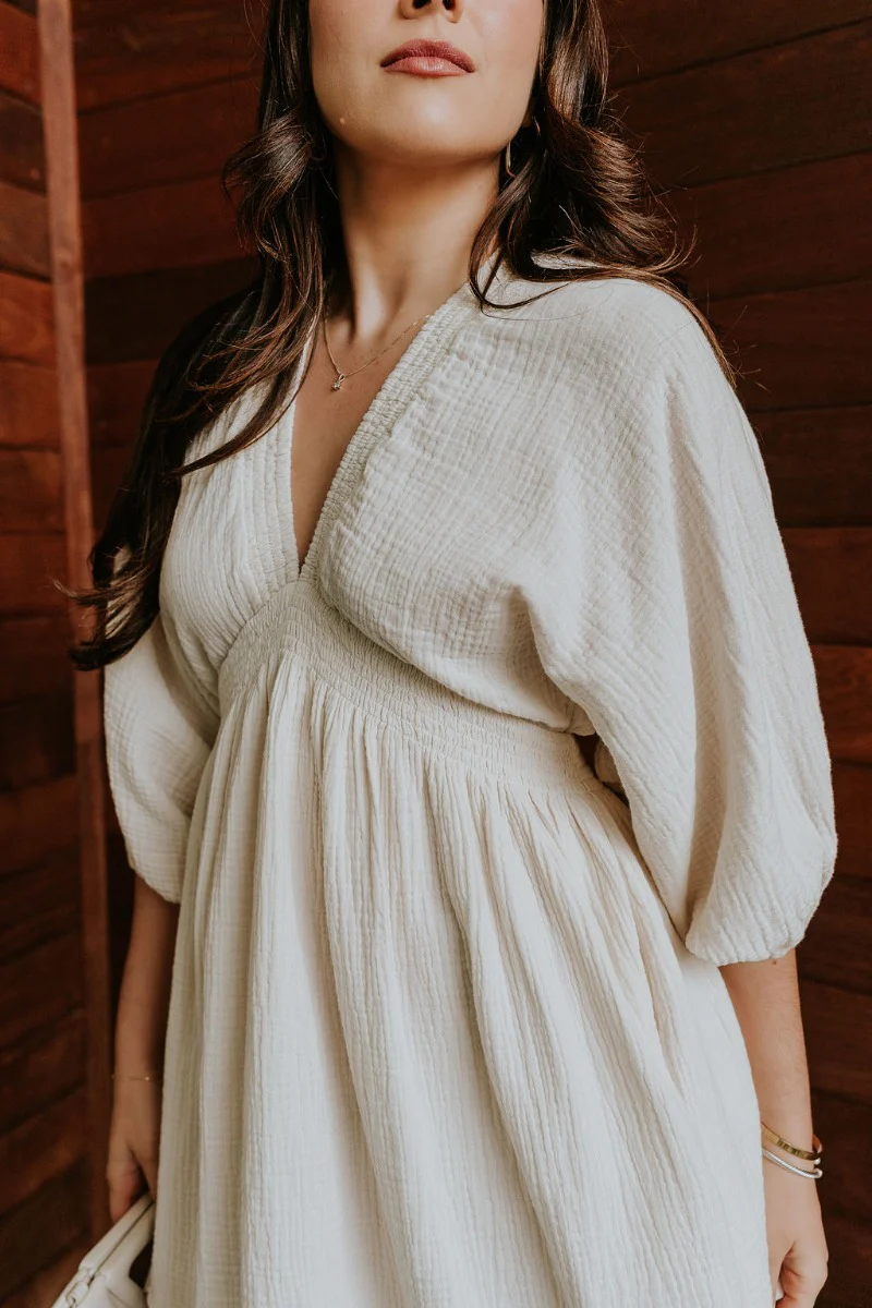 Isla Cream Gauze Mini Dress - Image 5