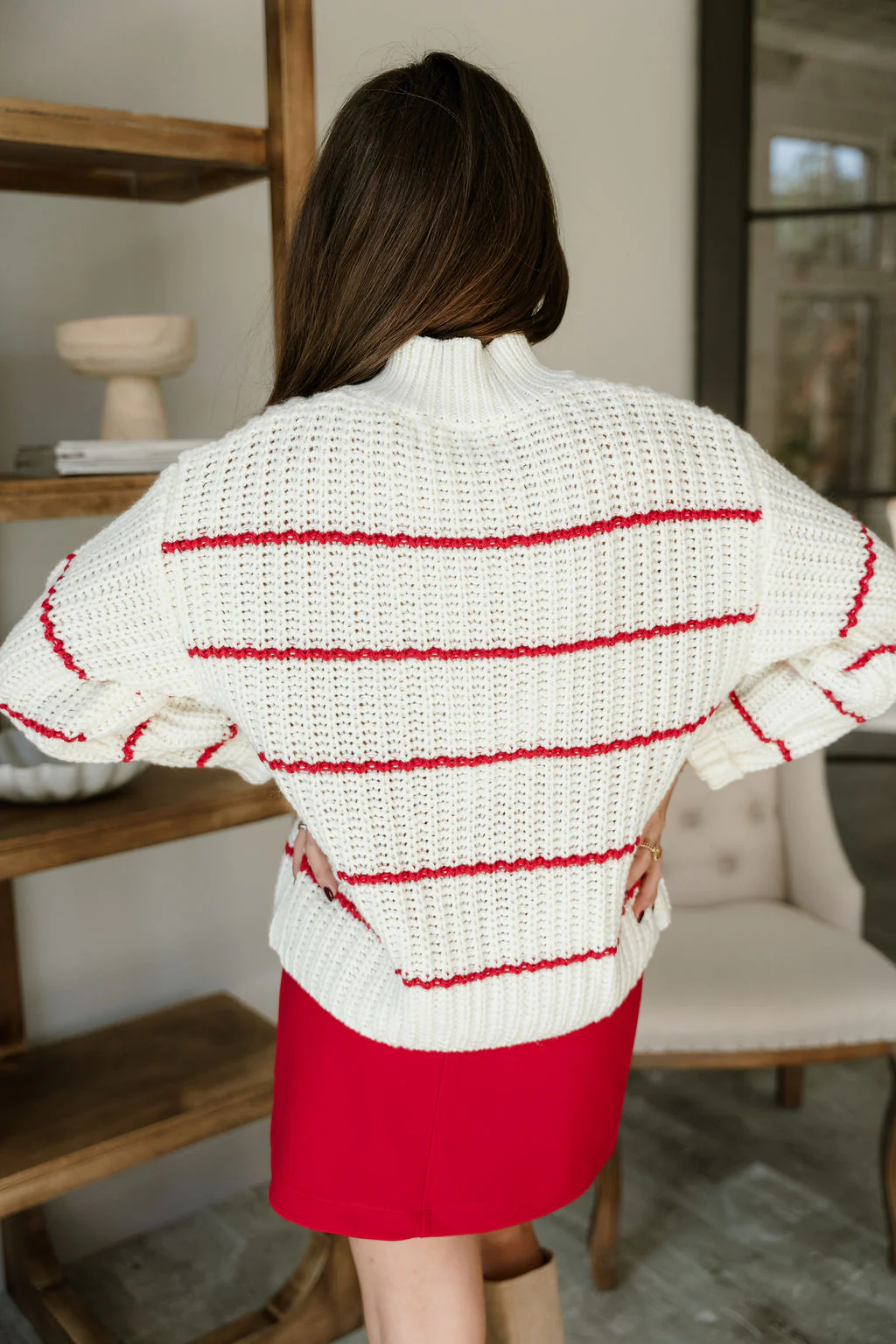 Isla Cream & Red Stripe Knit Cardigan - Image 10