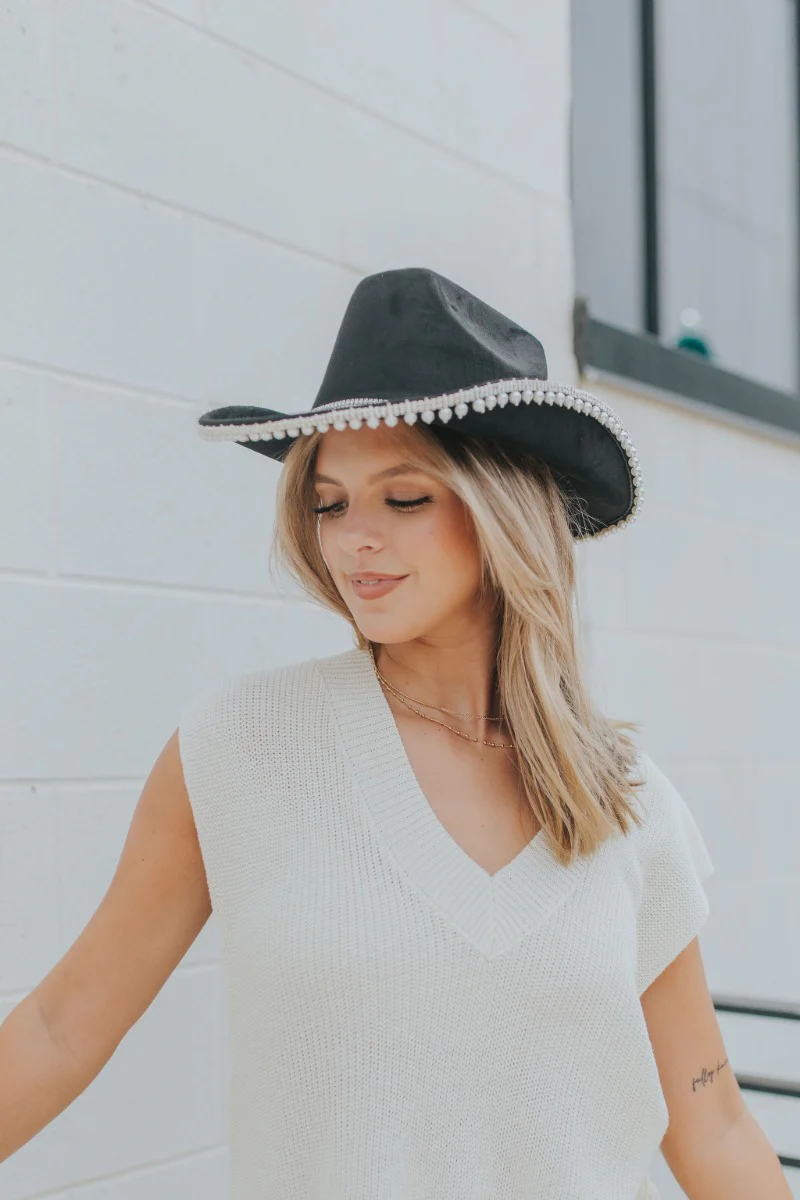 Josephine Black Embellished Cowgirl Hat - Image 2