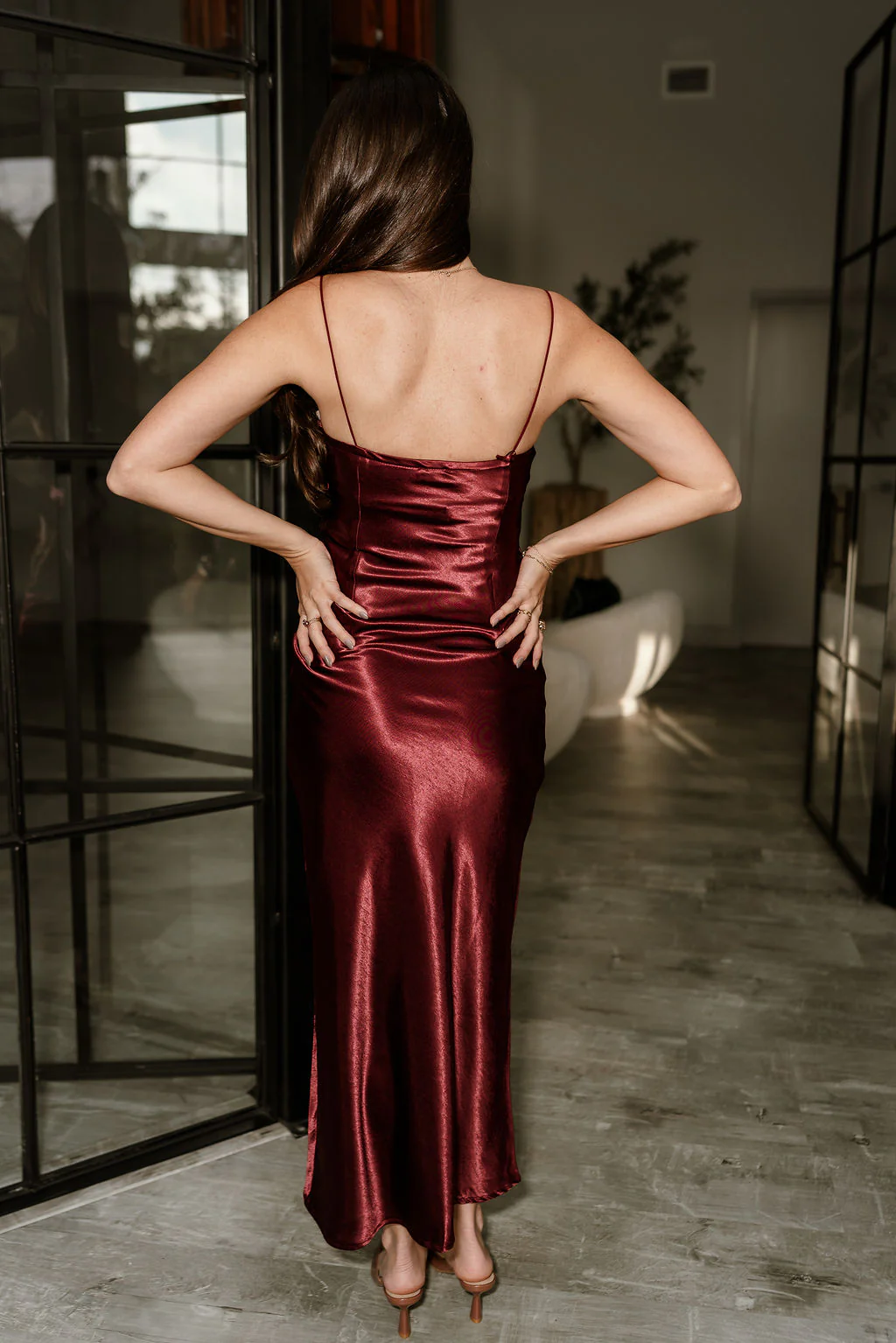 Julia Plum Satin Midi Dress - Image 4