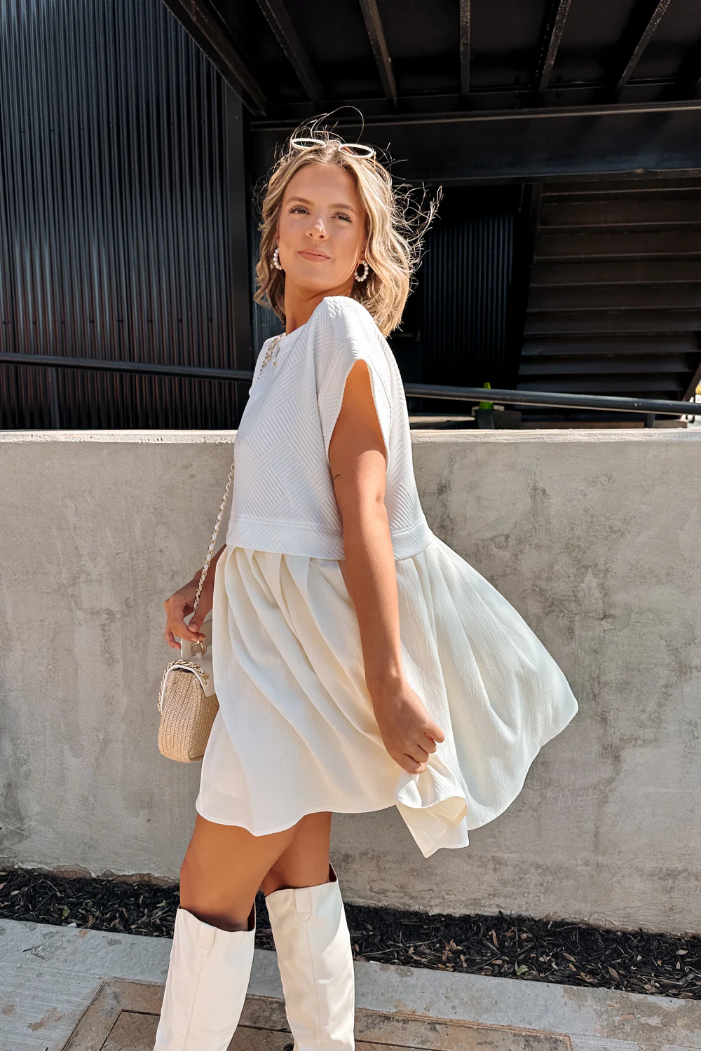 Kara Cream & White Twofer Mini Dress - Image 3