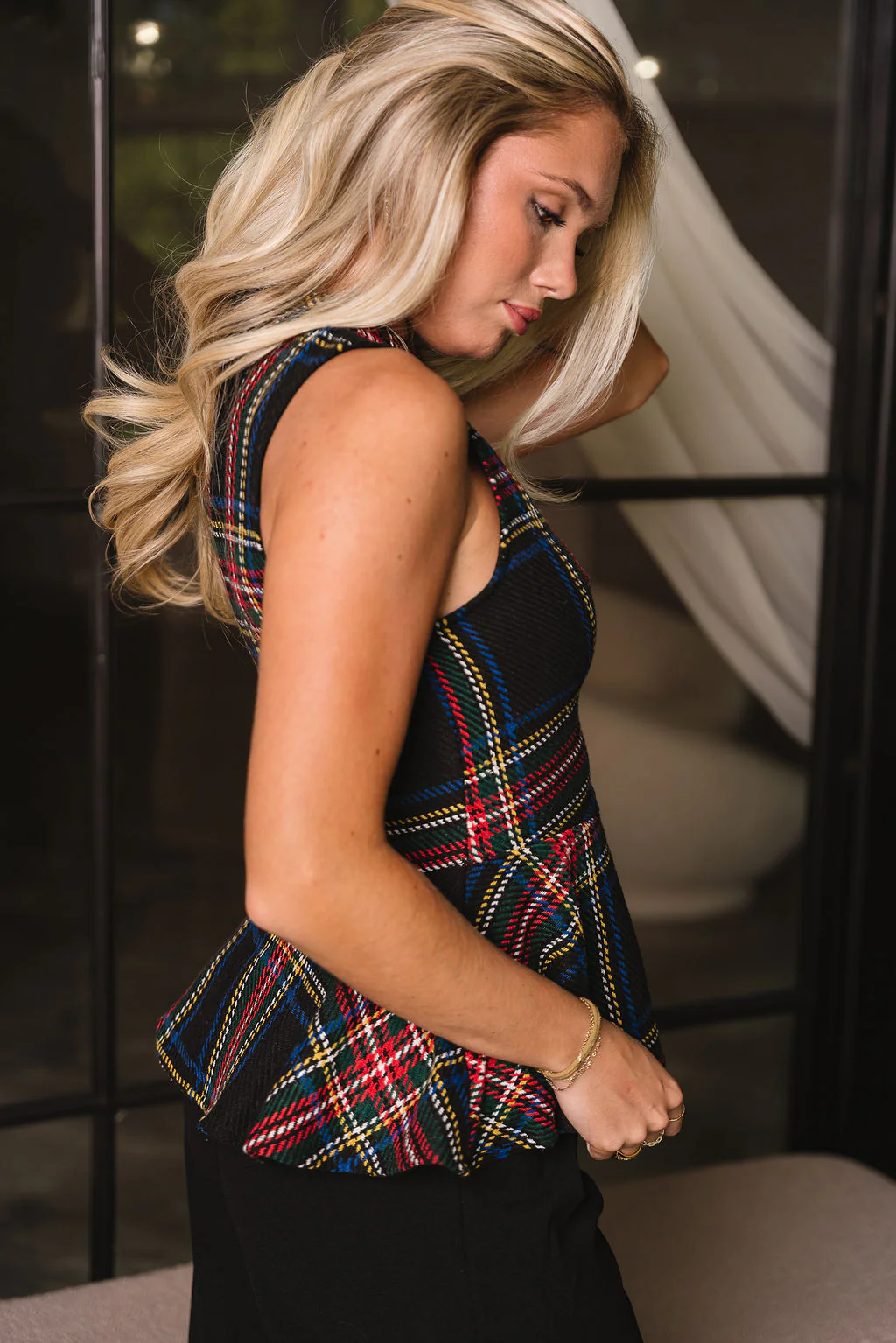 Kennedy Black Multi Plaid Flare Tank - Image 3