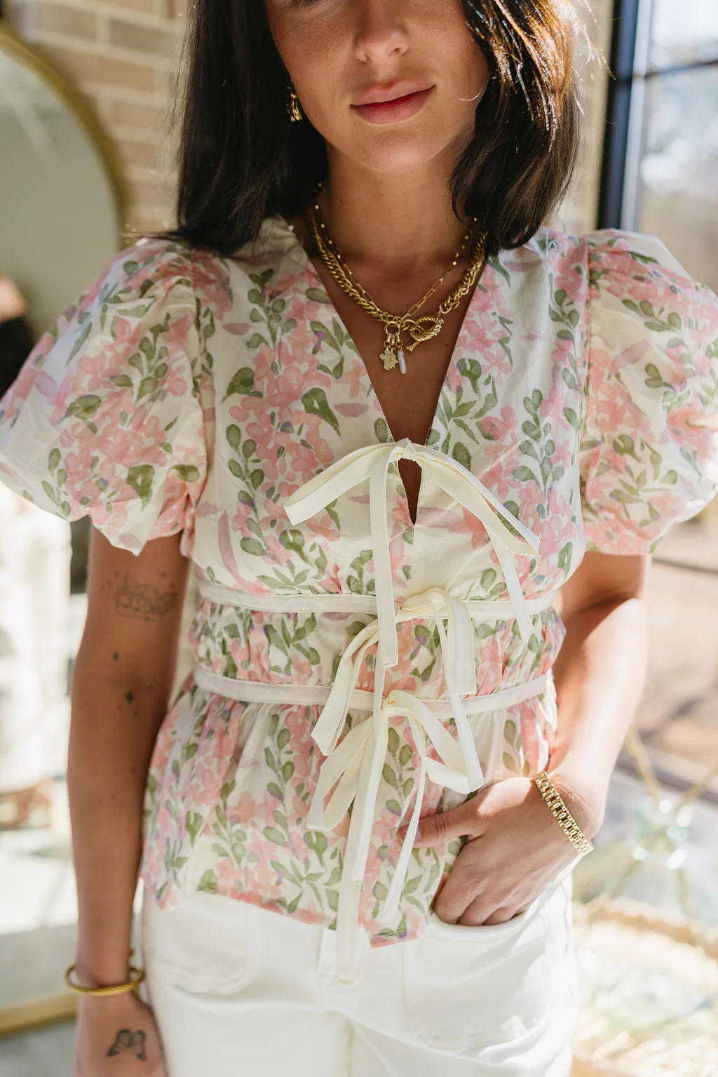 Leandra Floral Print Puff Sleeve Top - Image 2