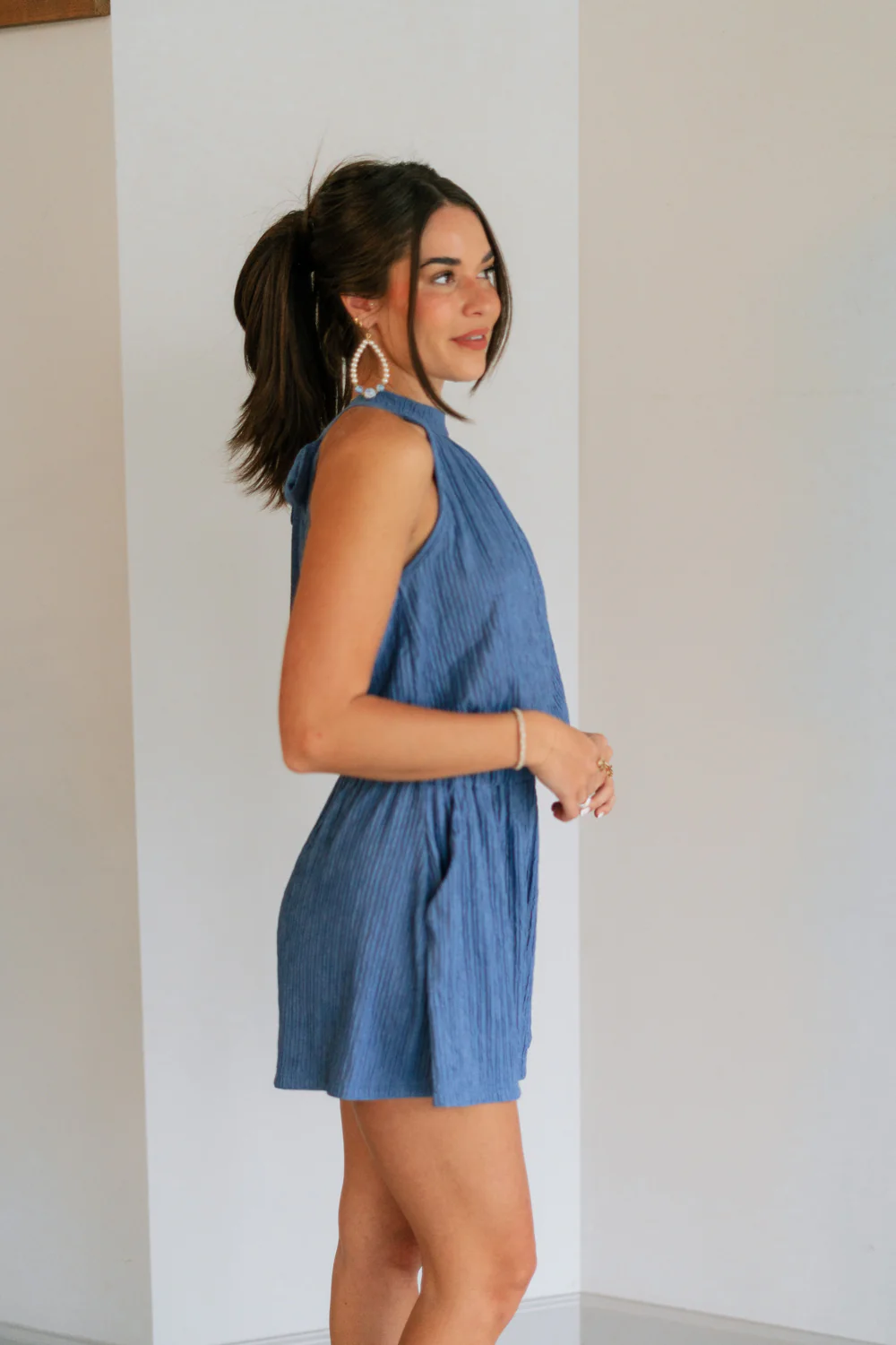 Leila Dark Blue Halter Neckline Romper - Image 4