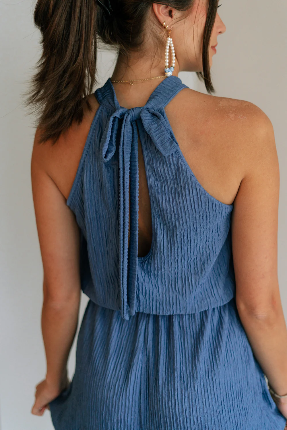 Leila Dark Blue Halter Neckline Romper - Image 7