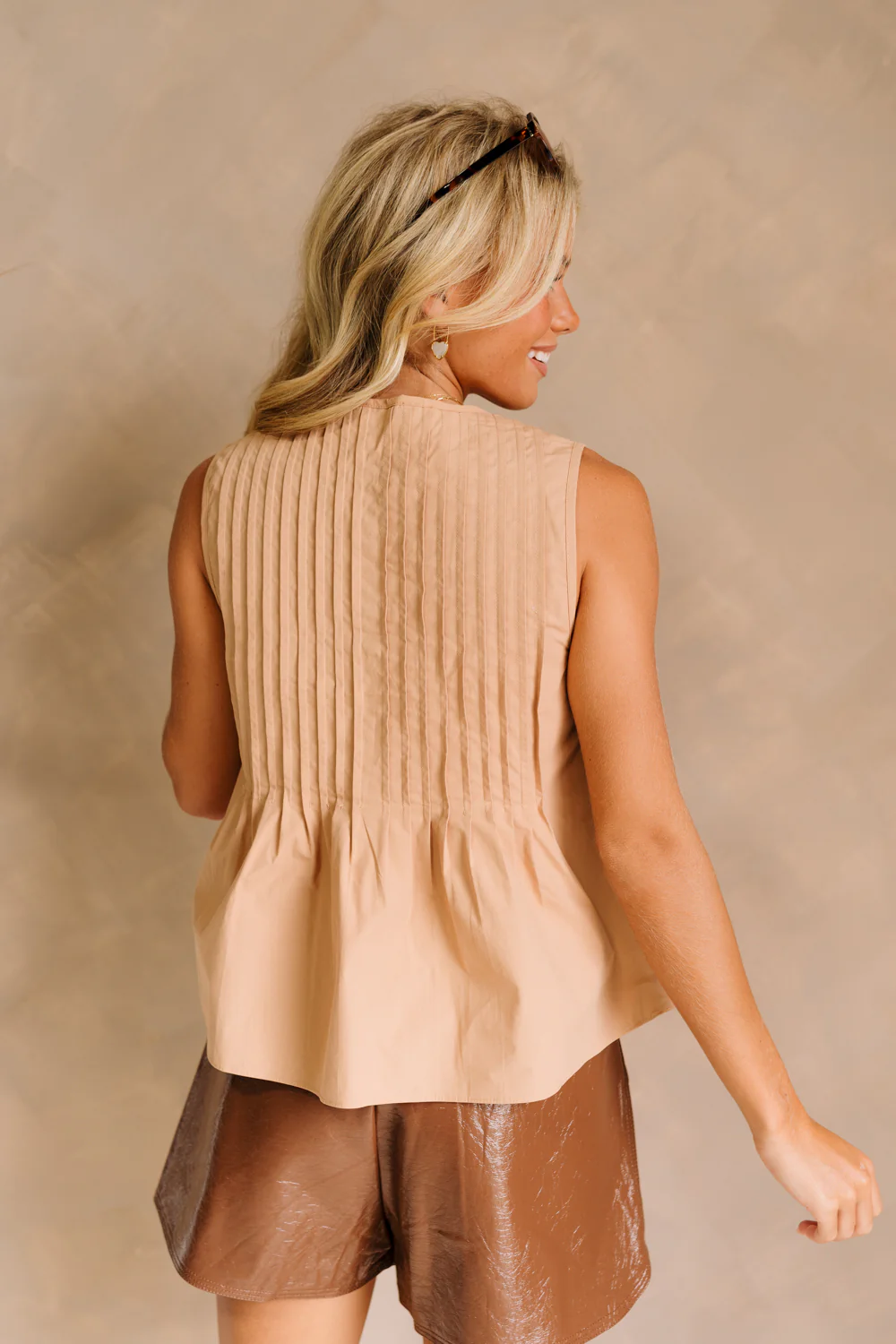Leila Tan Pleated Top - Image 5
