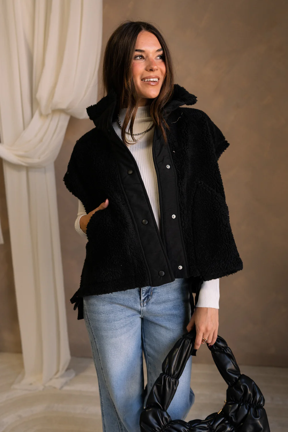 Leland Sherpa Button Snap-Up Vest