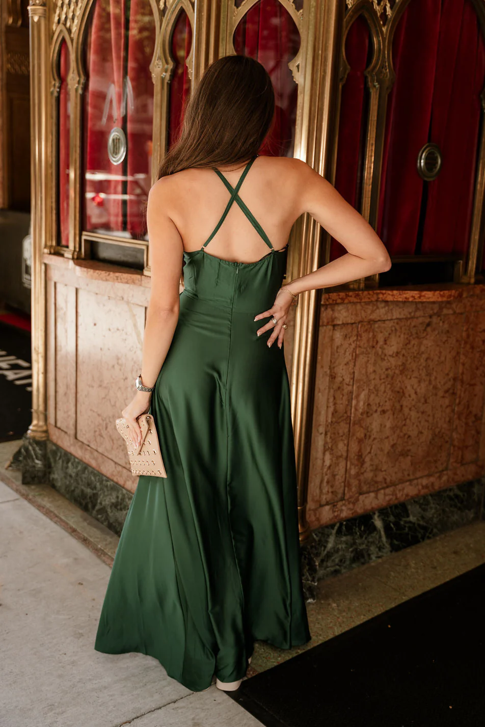 Lena Hunter Green Satin Maxi Dress - Image 4