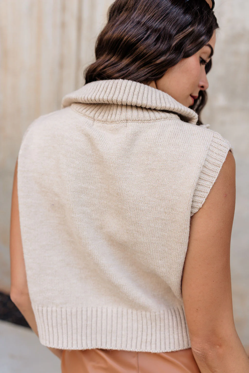 Lexi Beige Quarter-Zip Sleeveless Sweater - Image 4