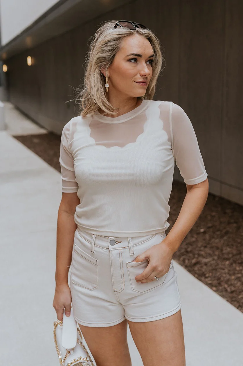 Lola Cream Sheer Short Sleeve Top