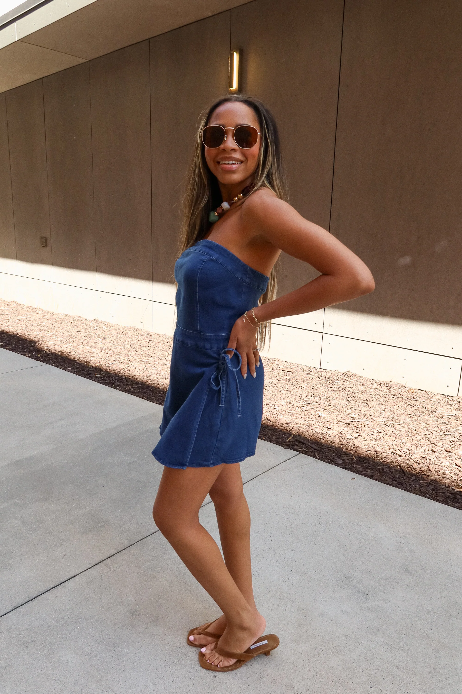 Lola Dark Wash Strapless Denim Romper - Image 4