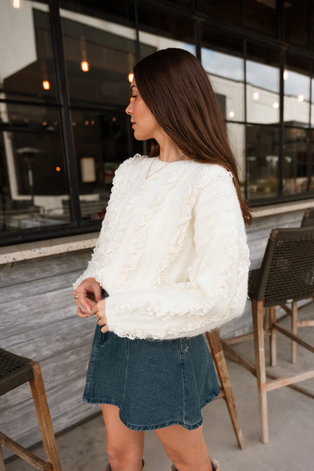 Lylah Ivory Ruffle & Lace Knit Sweater - Image 3