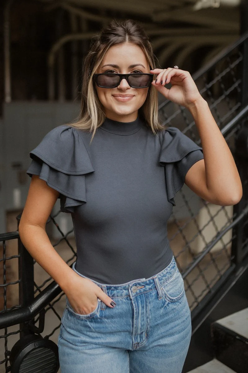 Make A Statement Bodysuit in Washed Black