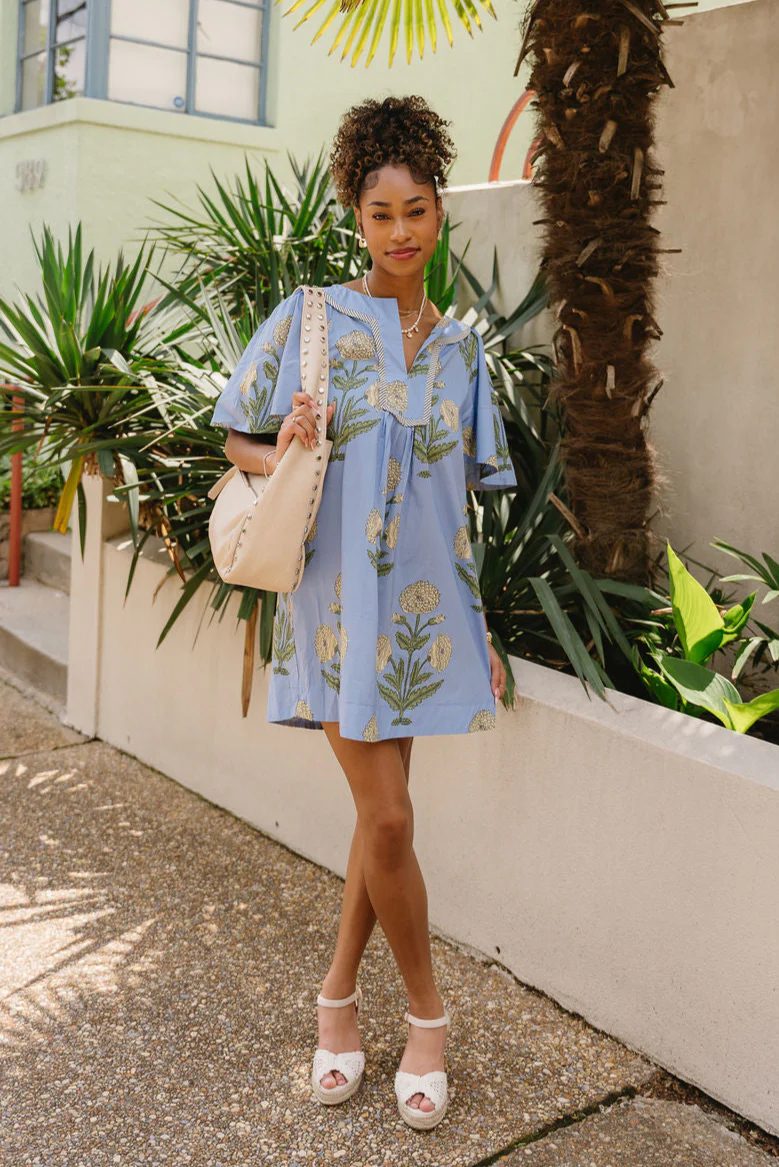 Mara Blue Floral Short Sleeve Mini Dress - Image 2