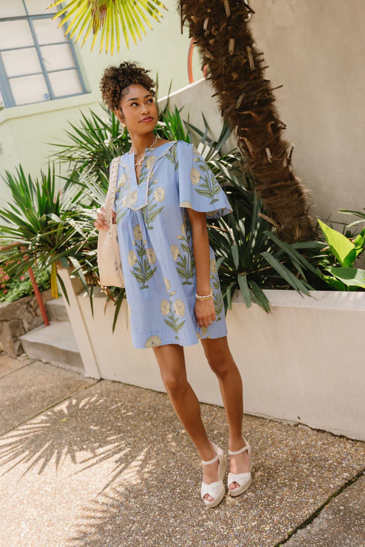 Mara Blue Floral Short Sleeve Mini Dress - Image 3