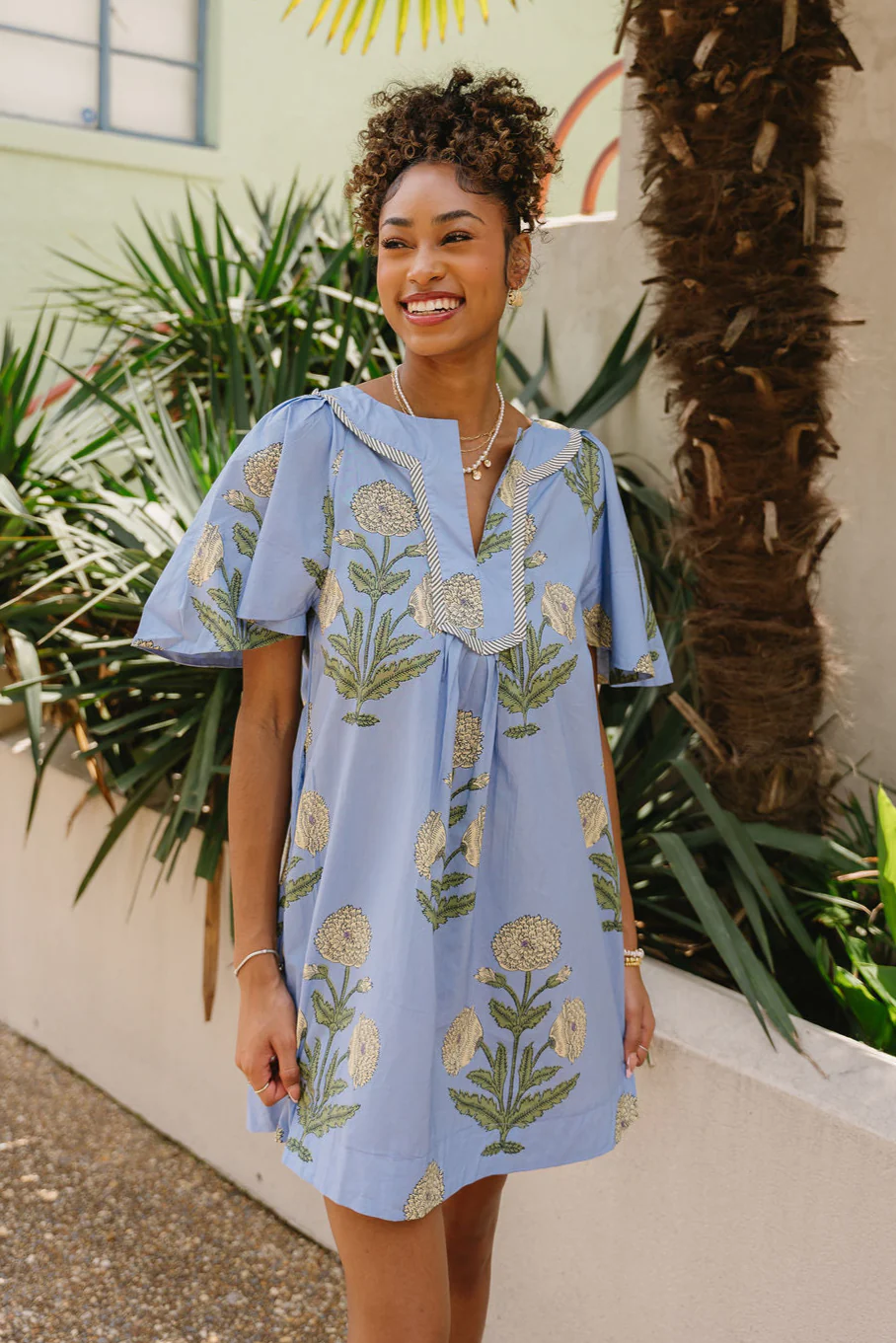 Mara Blue Floral Short Sleeve Mini Dress - Image 4