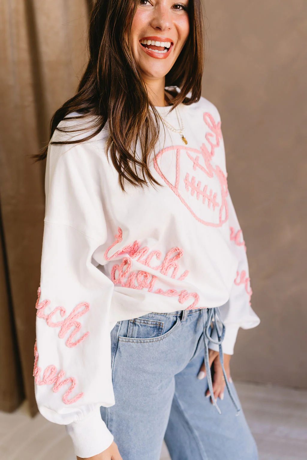Miley Pink & White Touchdown Sweatshirt - Image 3