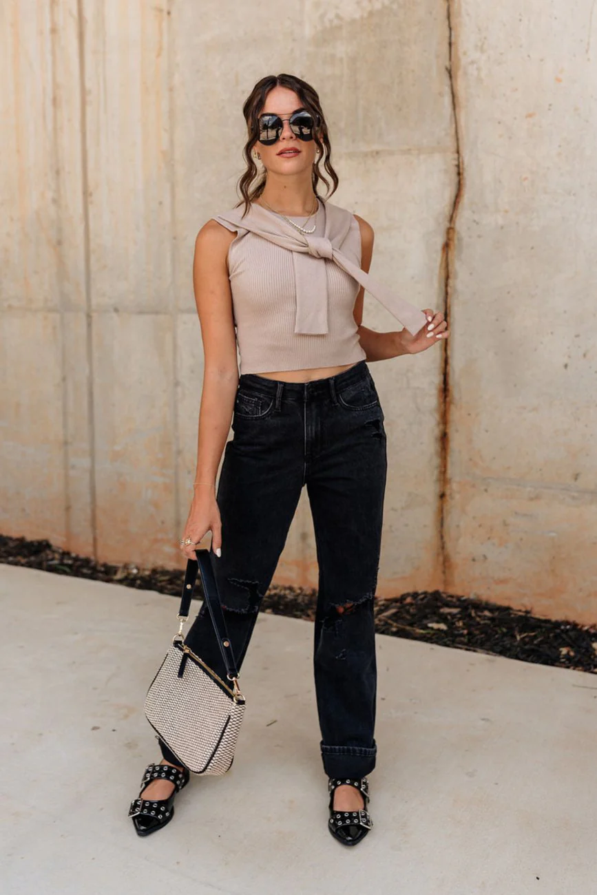 Monica Taupe Sleeveless Tie Sweater - Image 2