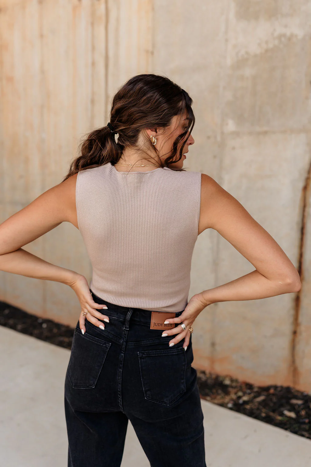 Monica Taupe Sleeveless Tie Sweater - Image 6