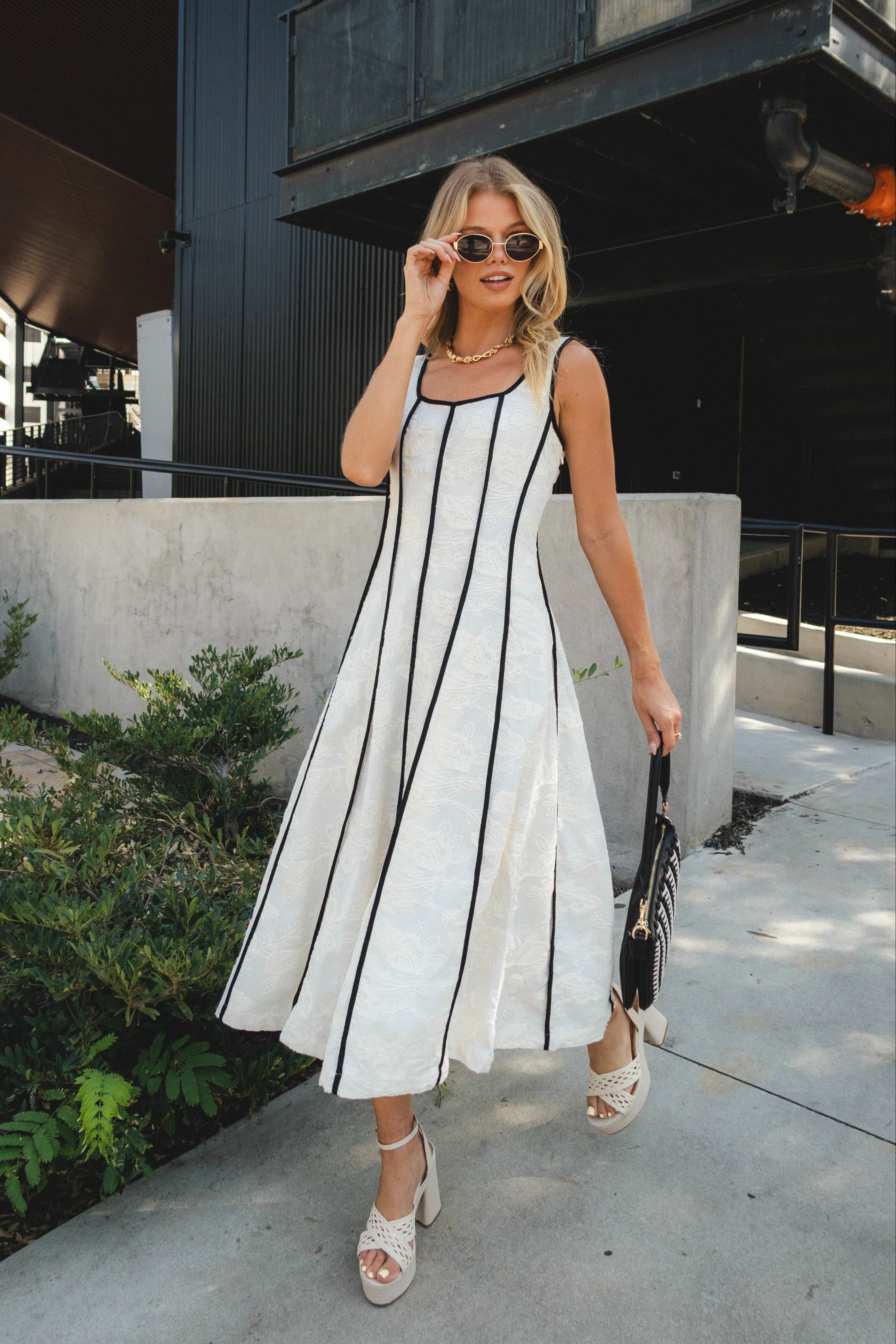 Monroe Natural Floral Linen Midi Dress