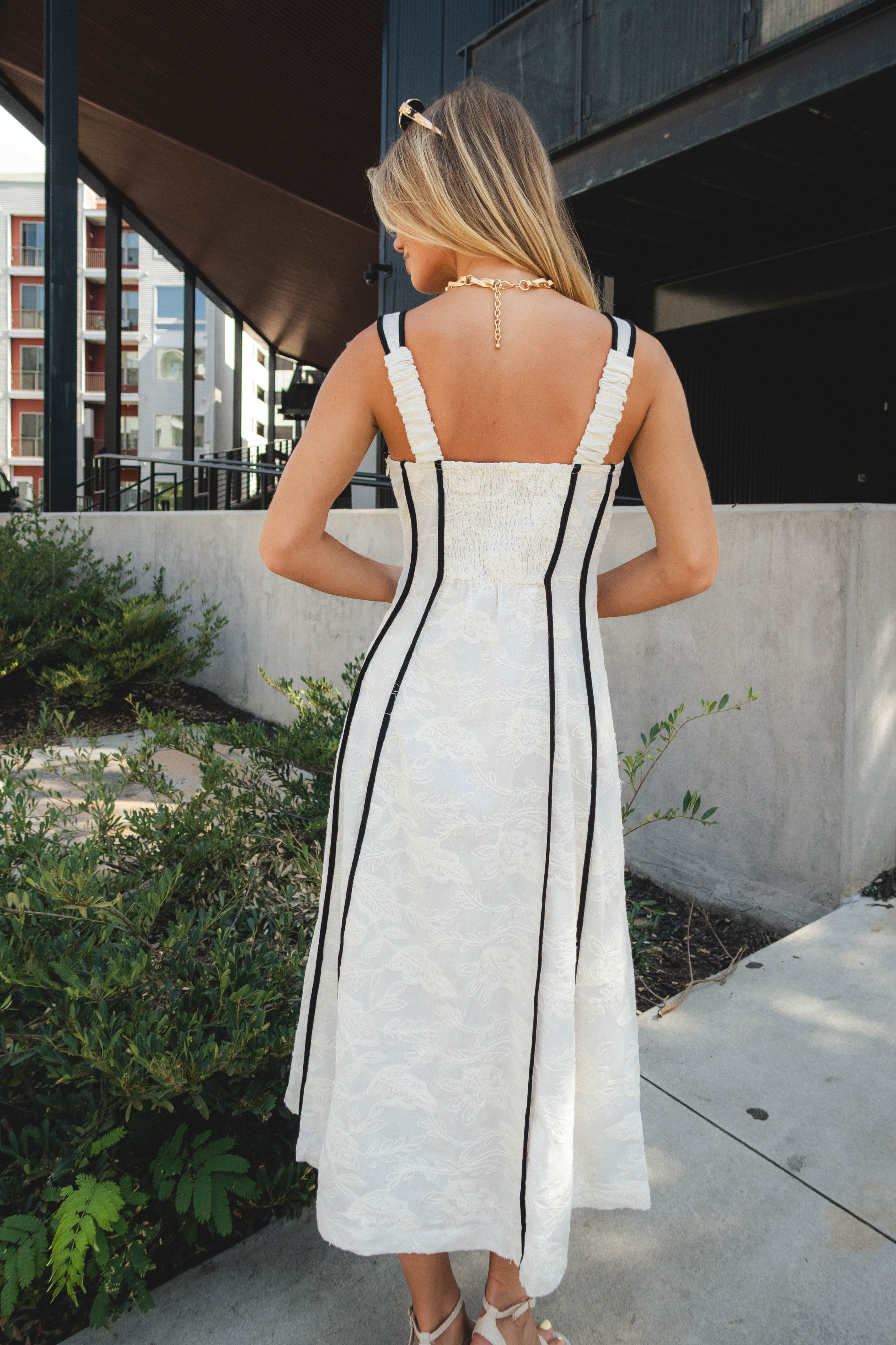 Monroe Natural Floral Linen Midi Dress - Image 3