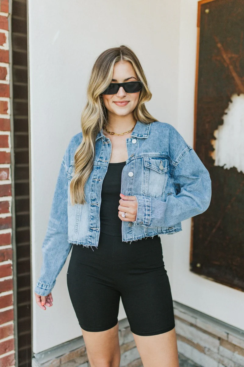 Over It Cropped Denim Jacket - Image 2