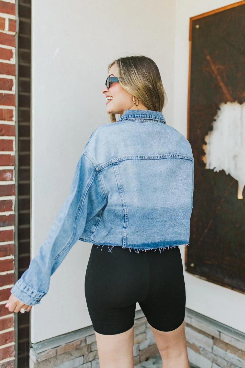 Over It Cropped Denim Jacket - Image 4