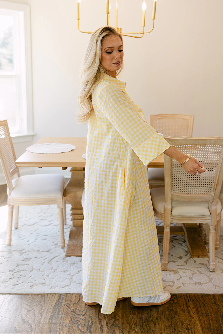 Palmer Yellow & White Gingham Midi Dress - Image 3