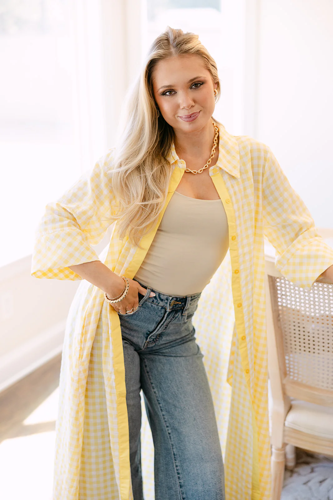 Palmer Yellow & White Gingham Midi Dress - Image 5