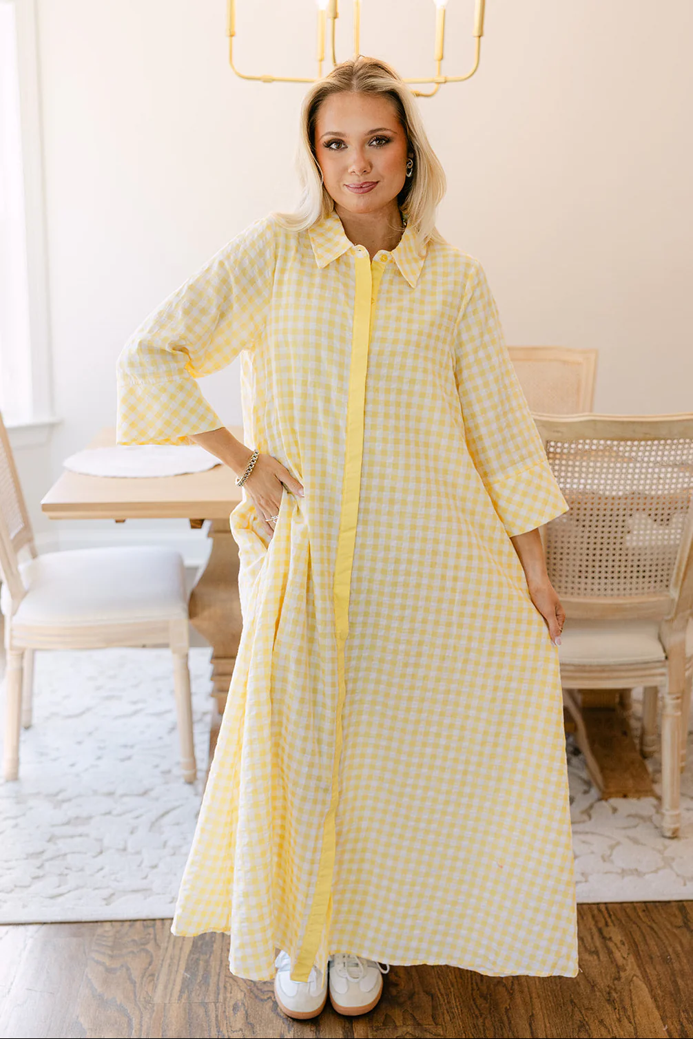 Palmer Yellow & White Gingham Midi Dress - Image 8