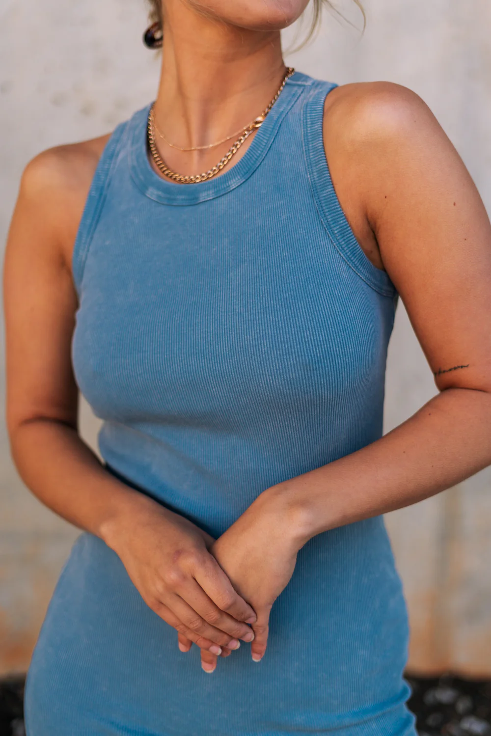 Paula Blue Ribbed Midi Dress - Image 5