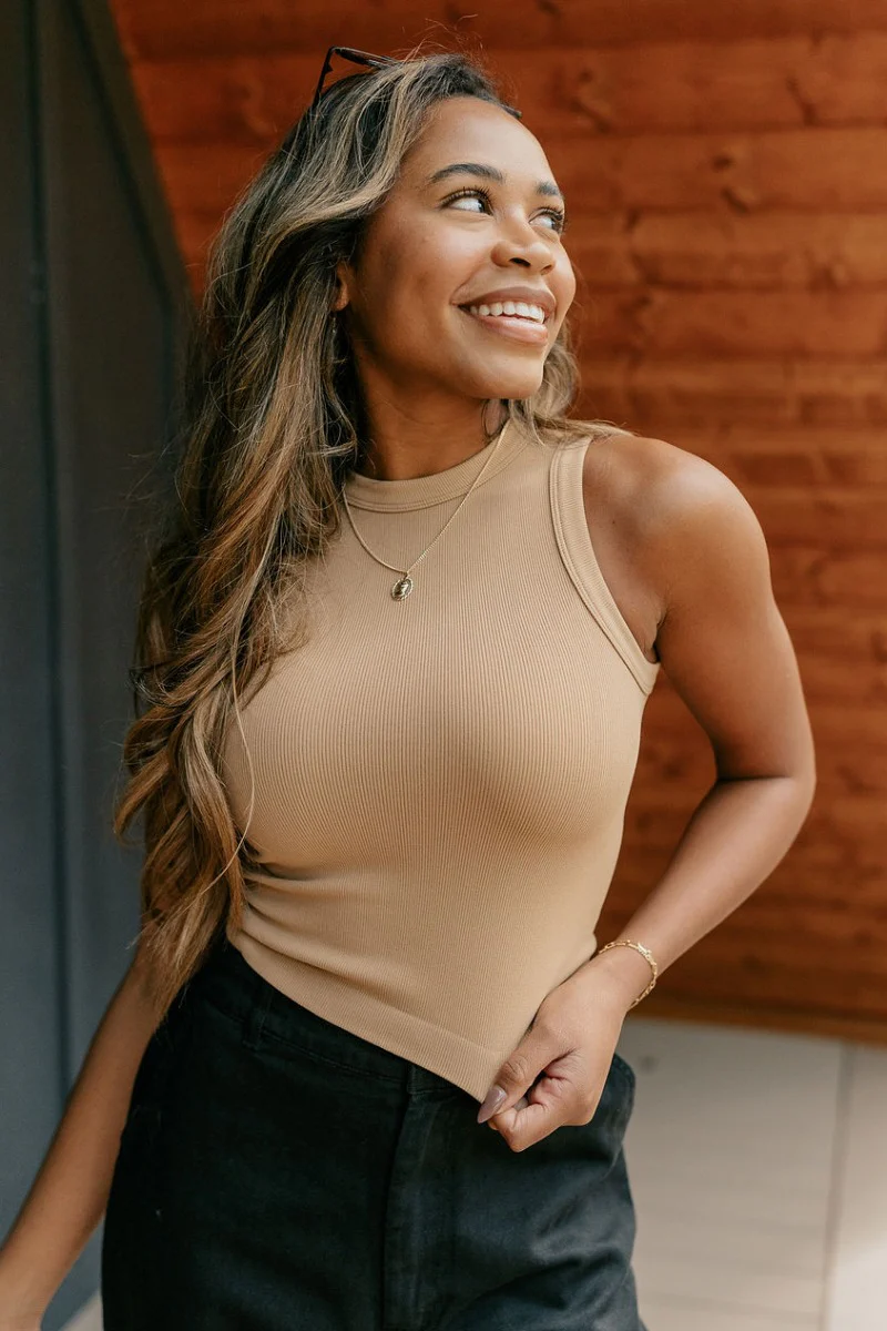Payton Tan Ribbed Sleeveless Tank