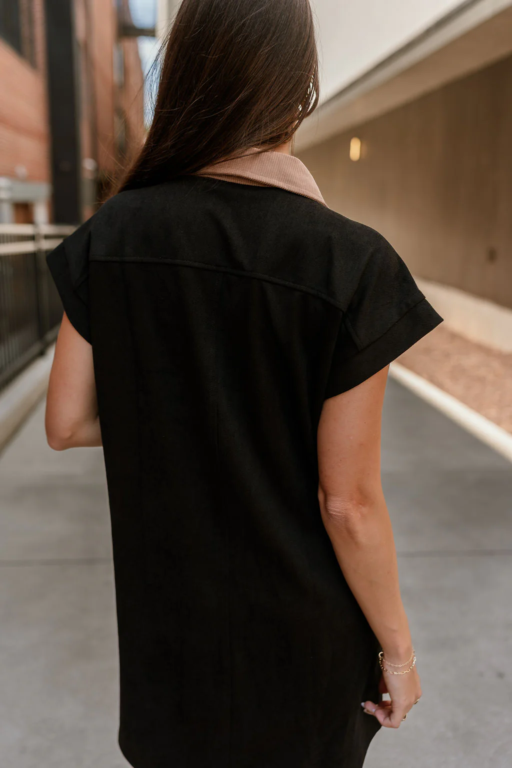 Rachelle Black Twill Suede Contrast Mini Dress - Image 7