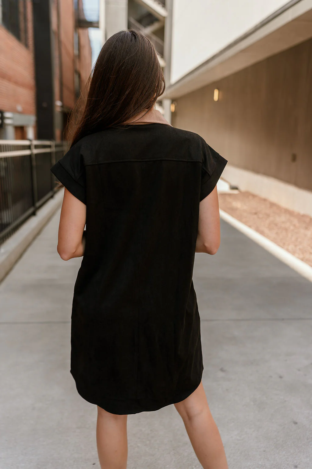 Rachelle Black Twill Suede Contrast Mini Dress - Image 8