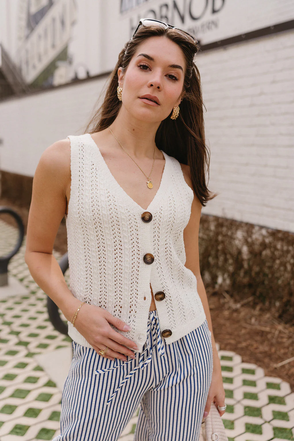 Raelyn White Knit Button-Up Tank