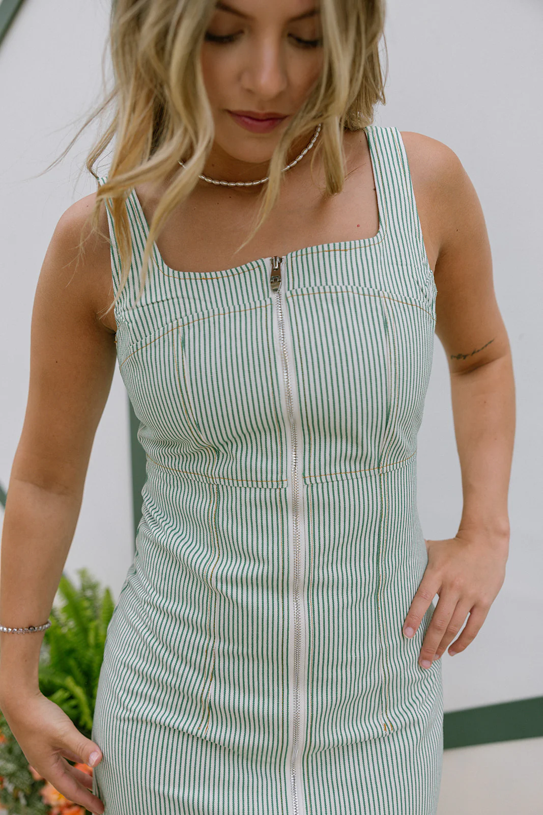 Reagan Green & Cream Denim Stripe Midi Dress - Image 2