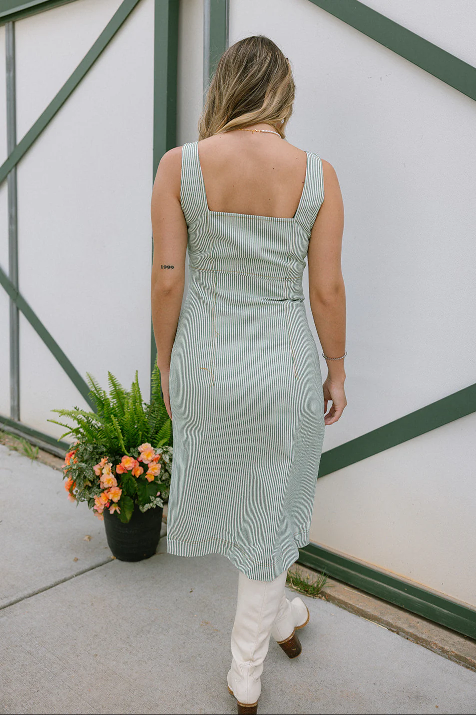Reagan Green & Cream Denim Stripe Midi Dress - Image 5