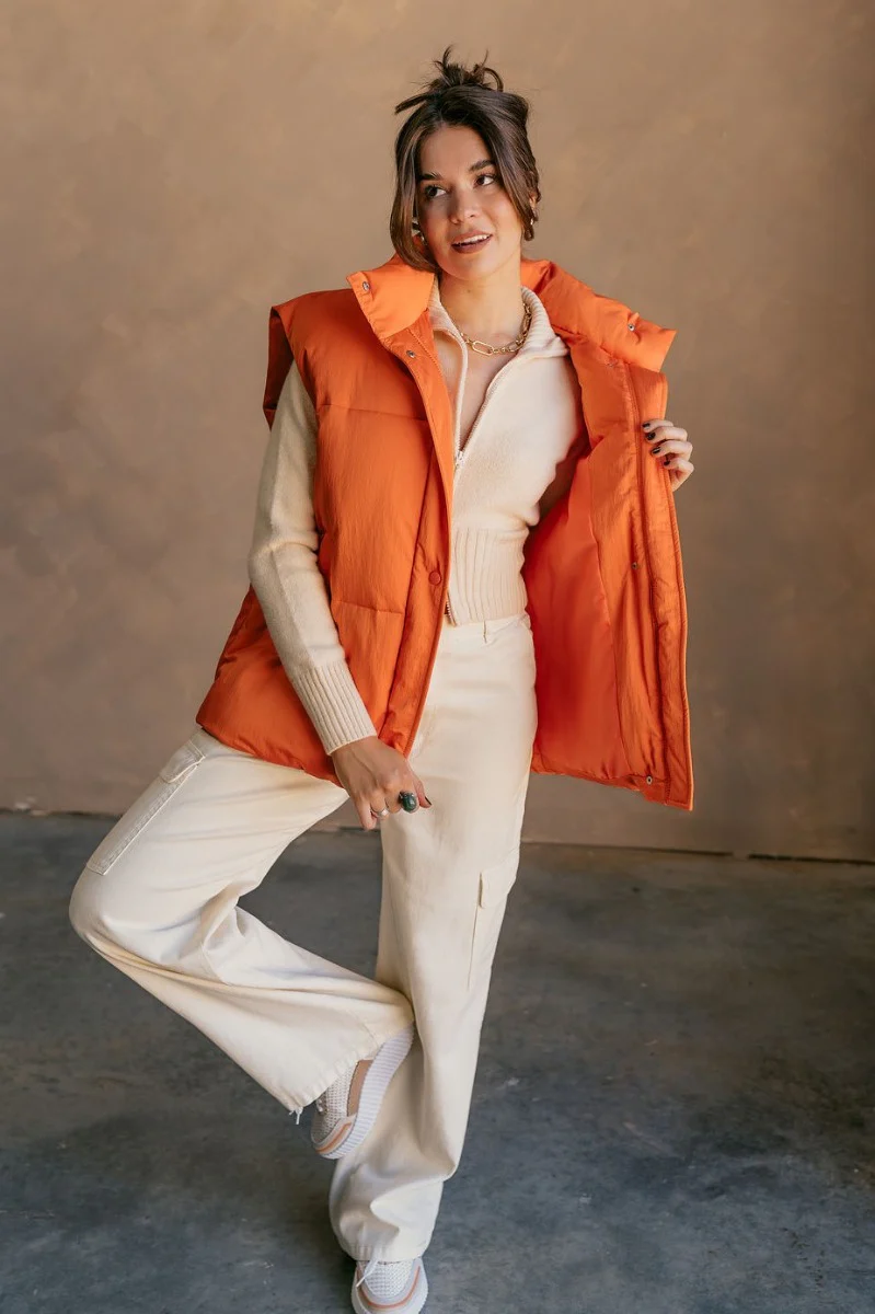 Reagan Orange Oversized Puffer Vest