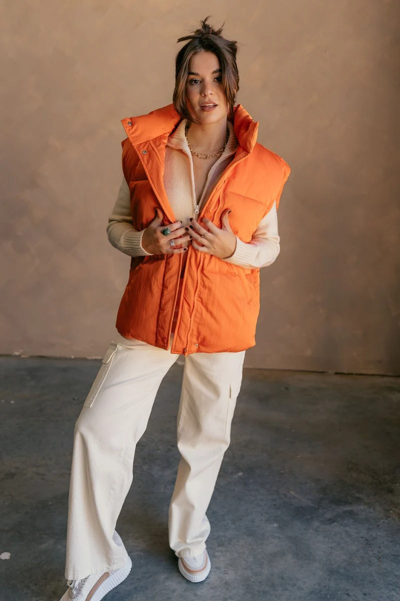 Reagan Orange Oversized Puffer Vest - Image 2