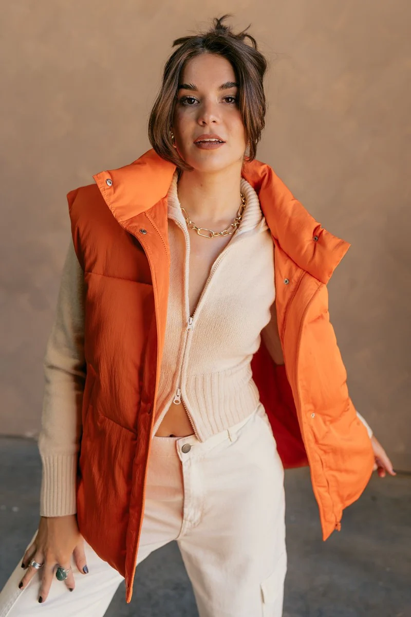 Reagan Orange Oversized Puffer Vest - Image 3