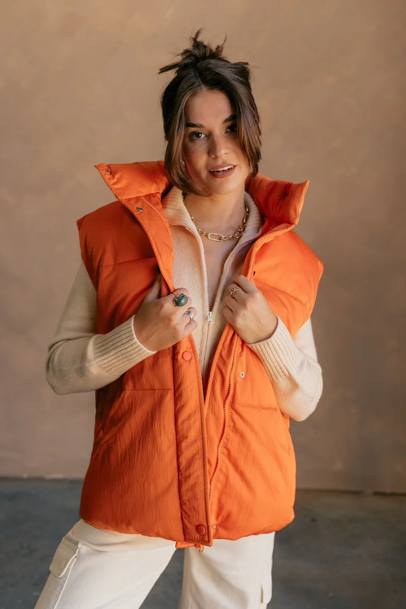 Reagan Orange Oversized Puffer Vest - Image 4
