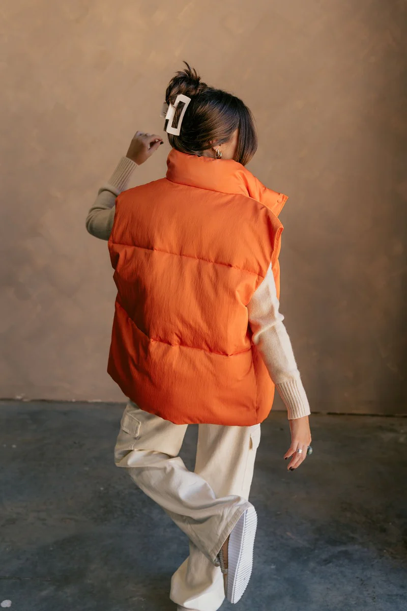 Reagan Orange Oversized Puffer Vest - Image 9