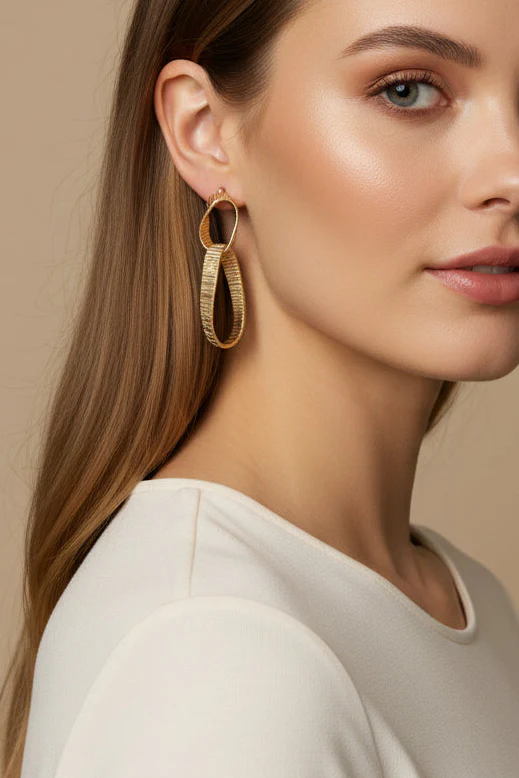 Regina Gold Ribbed Dangle Earrings