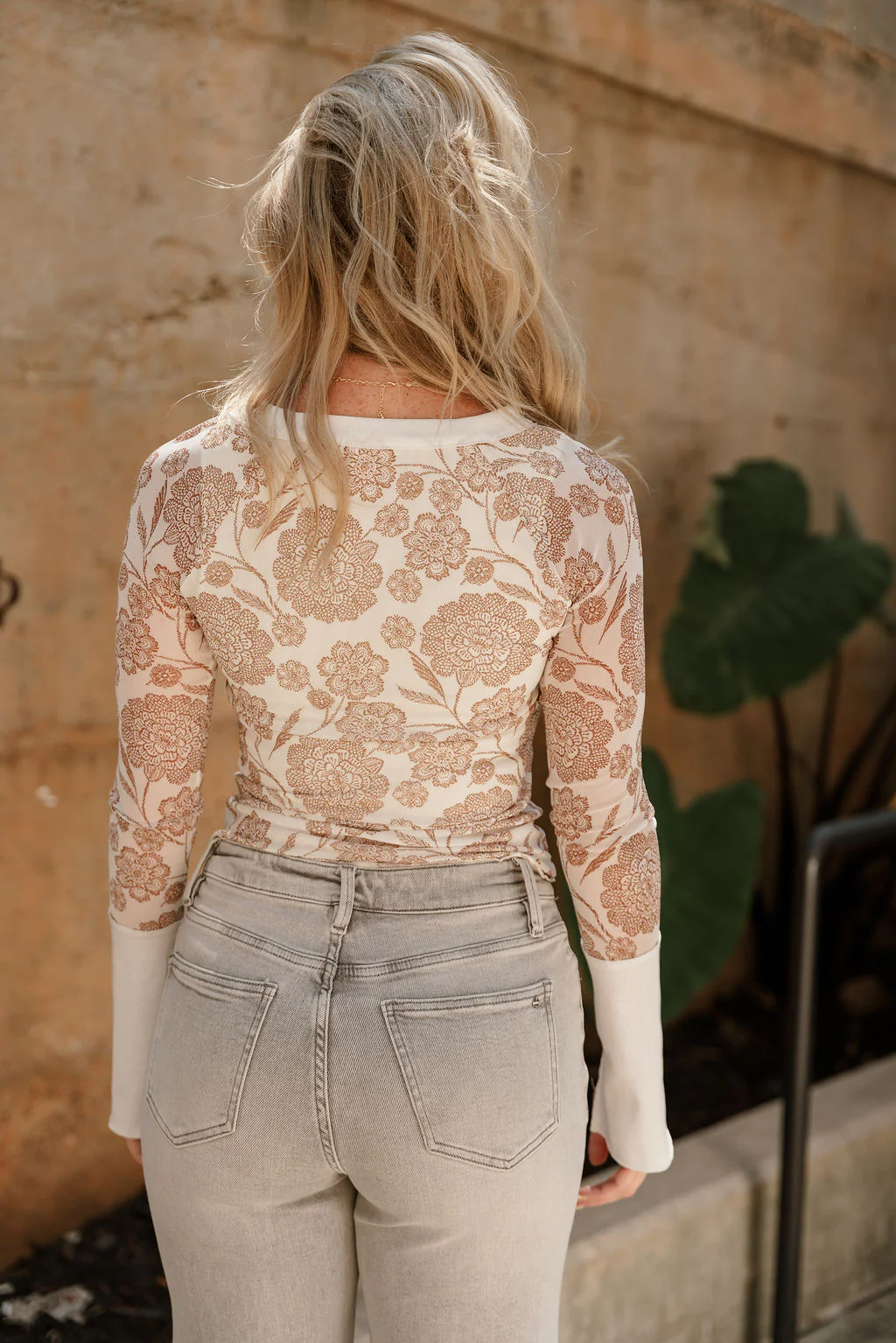 Reya Cream & Brown Mesh Floral Top - Image 6