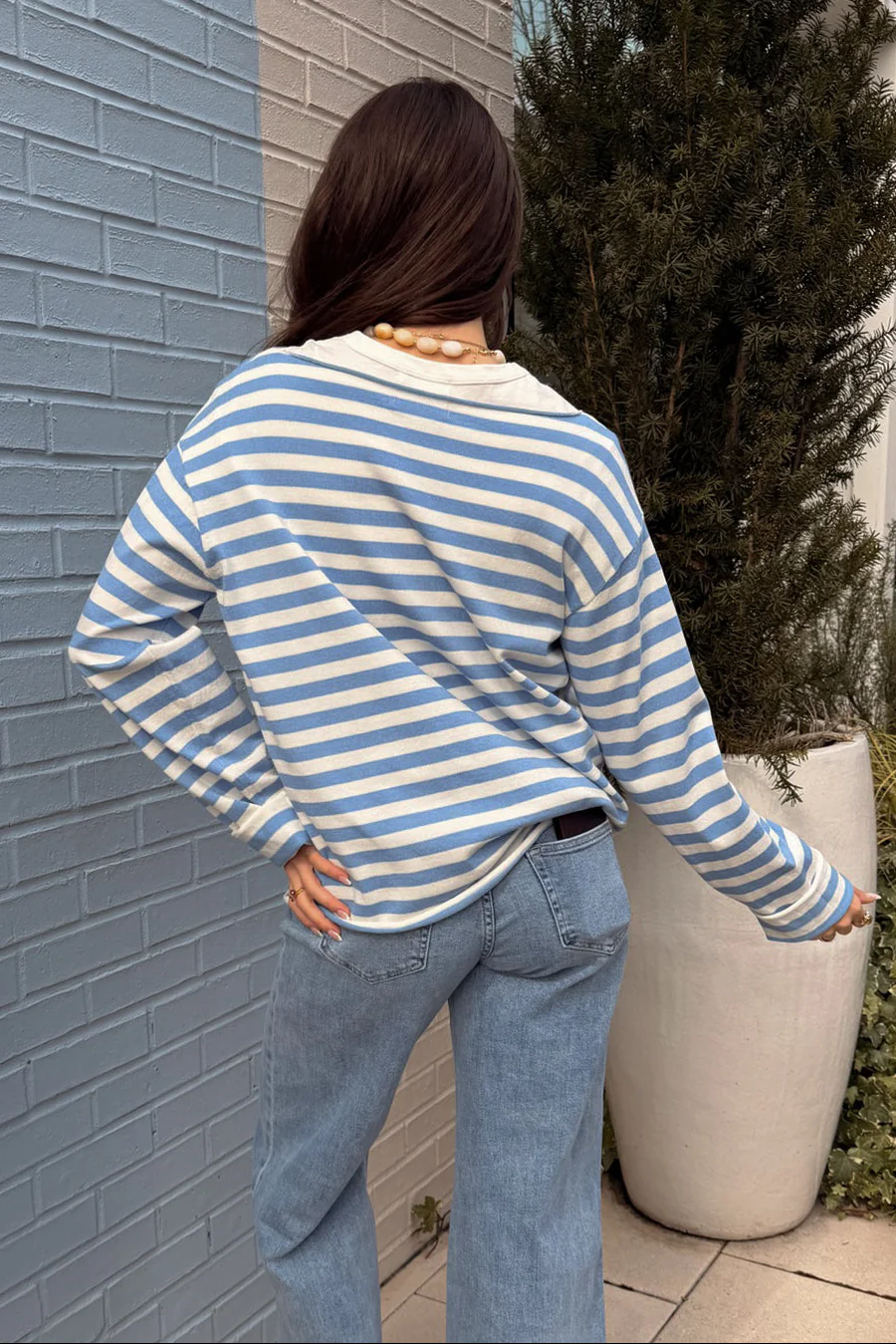 Rylie Blue & White Stripe Long Sleeve Top - Image 4