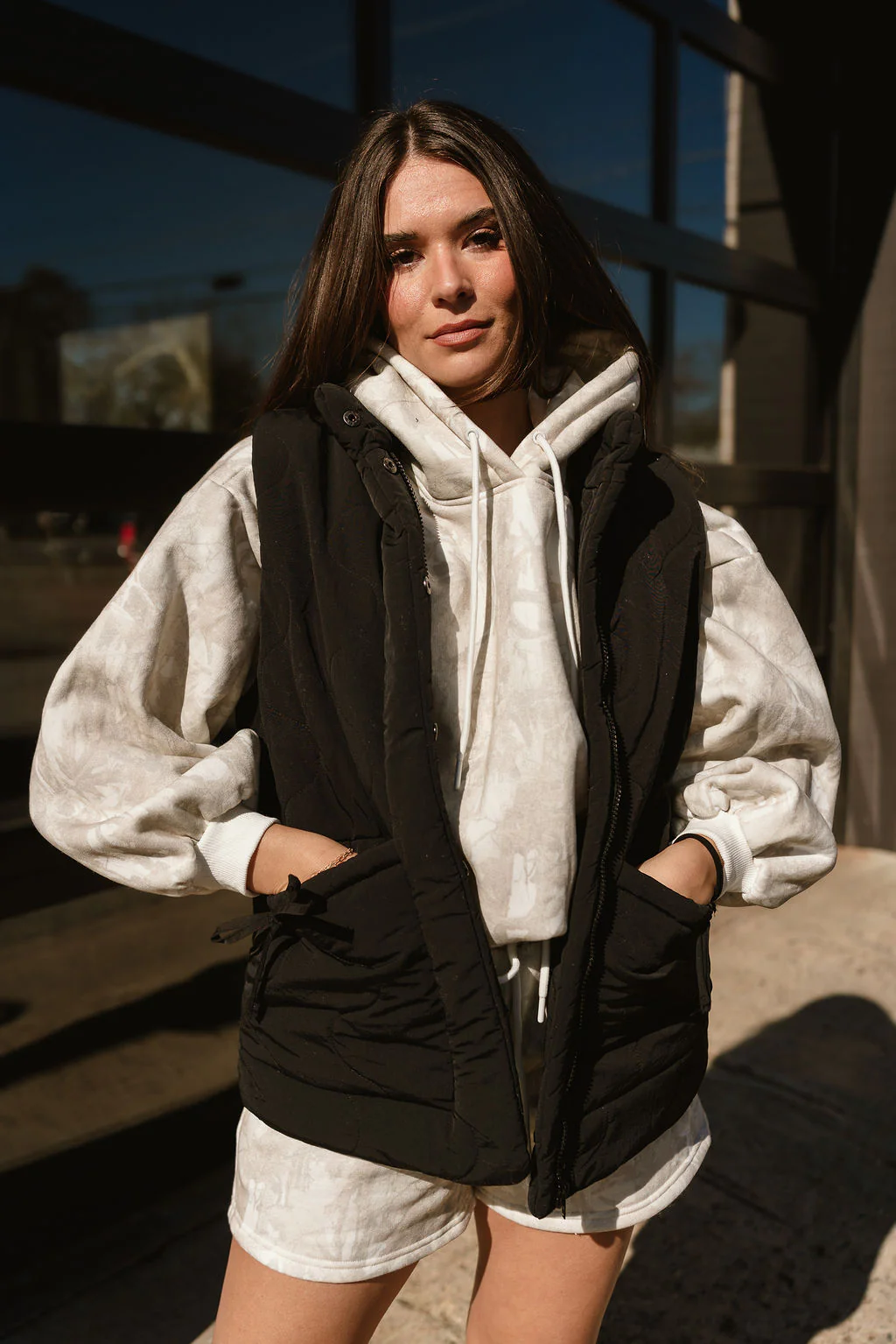 Sadie Black Tie Detail Puffer Vest - Image 3